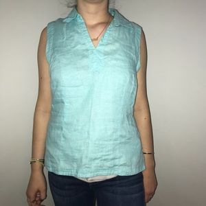 Ann Taylor Loft Aqua Blue Linen Blouse Medium